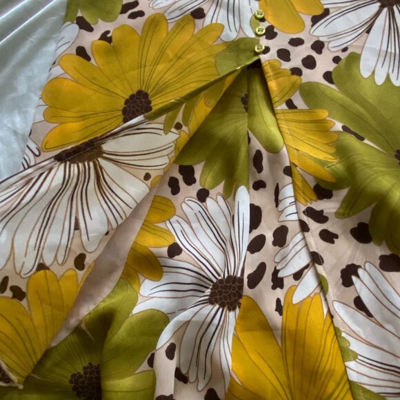 Vintage 1990s Floral Sunflower Leopard Chiffon Midi Button Skirt Boho Large - Picture 3 of 8